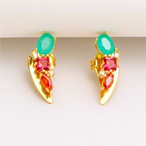Gorgeous tourmaline like earrings 5 times gold electroplated